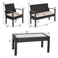 Load image into Gallery viewer, 4 pcs Patio Rattan Furniture Set Cushioned Loveseat Armrest Garden-Brown