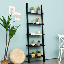 Load image into Gallery viewer, 5-Tier Wall-leaning Ladder Shelf Display Rack for Plants and Books-Black