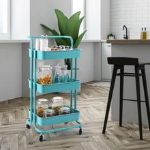 Load image into Gallery viewer, 3-Tier Utility Cart Storage Rolling Cart with Casters-Blue