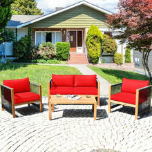 Load image into Gallery viewer, 4 Pcs Acacia Wood Outdoor Patio Furniture Set with Cushions-Red