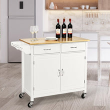Load image into Gallery viewer, Modern Rolling Kitchen Cart Island with Wooden Top-White