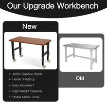Load image into Gallery viewer, 48"×24" Adjustable Height Workbench Mobile Tool Bench Bamboo Top w/Caster-CF