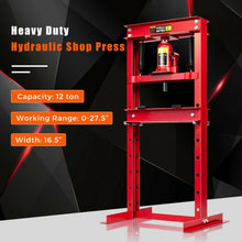 Load image into Gallery viewer, 12-Ton H-Frame Plates Hydraulic Shop Press