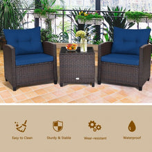 Load image into Gallery viewer, 3 Pcs Patio Rattan Furniture Set Cushioned Conversation Set Coffee Table-Navy