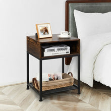 Load image into Gallery viewer, Industrial Nightstand End Side Table with Mesh Shelf