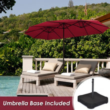 Load image into Gallery viewer, 15 Ft Solar LED Patio Double-sided Umbrella Market Umbrella with Weight Base-Red