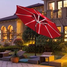 Load image into Gallery viewer, 9Ft Solar LED Market Umbrella with Aluminum Crank Tilt 16 Strip Lights-Wine