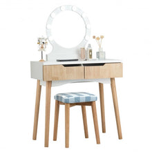 Load image into Gallery viewer, Dressing Table with Large Round Mirror and 8 Light Bulbs for Bedroom-Natural