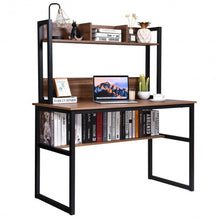Load image into Gallery viewer, Storage Writing Desk Computer Desk with Hutch & Bookshelf-Walnut