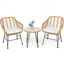 Load image into Gallery viewer, 3Pcs Rattan Furniture Set with Cushioned Chair Table-White