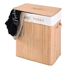 Load image into Gallery viewer, Double Rectangle Bamboo Hamper Laundry Basket Cloth Storage Bag Lid-Natrual