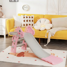Load image into Gallery viewer, 3 in 1 Kids Slide Baby Play Climber Slide Set with Basketball Hoop -Pink