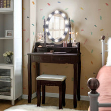 Load image into Gallery viewer, Makeup Dressing Table with Touch Switch Lighted Mirror and Cushioned Stool-Brown