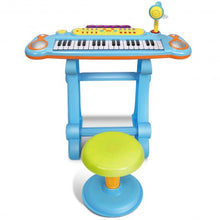 Load image into Gallery viewer, Kids Electronic 37 Key Toy Piano w/ Microphone & Stool-Pink