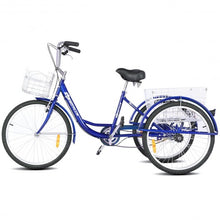 Load image into Gallery viewer, 26" Seat Height Adjustable Single Speed 3-wheel Tricycle with Bell-Blue
