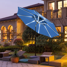Load image into Gallery viewer, 9Ft Solar LED Market Umbrella with Aluminum Crank Tilt 16 Strip Lights-Blue