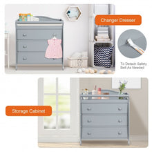 Load image into Gallery viewer, 3-Drawer Dresser Changing Table with Safety Belt Guardrails-Gray