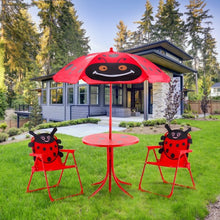Load image into Gallery viewer, Kids Patio Folding Table and Chairs Set Beetle with Umbrella