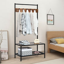 Load image into Gallery viewer, 3 in 1 Industrial Coat Rack with 2-tier Storage Bench and 5 Hooks-Coffee