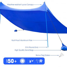 Load image into Gallery viewer, 10' x 9' Family Beach Tent Canopy Sunshade w/ 4 Poles-Blue