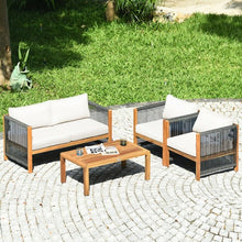 Load image into Gallery viewer, 4 Pcs Acacia Wood Outdoor Patio Furniture Set with Cushions-White