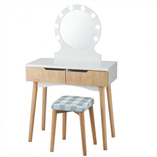 Load image into Gallery viewer, Dressing Table with Large Round Mirror and 8 Light Bulbs for Bedroom-Natural