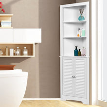 Load image into Gallery viewer, Free Standing Tall Bathroom Corner Storage Cabinet with 3 Shelves-White