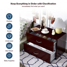 Load image into Gallery viewer, 2-Drawer Dresser Horiztonal Organizer End Table Nightstand with Handle Wood-Brown