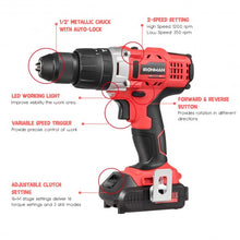 Load image into Gallery viewer, 18V Cordless Drill Driver Impact Tool Kit with LED Light