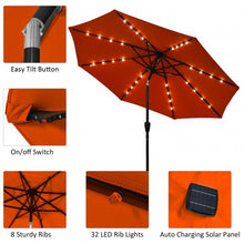 Load image into Gallery viewer, 9 Ft and 32 LED Lighted Solar Patio Market Umbrella Shelter with Tilt and Crank-Orange