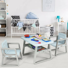 Load image into Gallery viewer, Kids Table and 2 Chairs Set with Storage Shelf-Blue