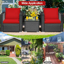 Load image into Gallery viewer, 3 Pcs Patio wicker Furniture Set with Cushion-Red