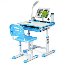 Load image into Gallery viewer, Adjustable Kids Desk Chair Set with Lamp and Bookstand-Blue