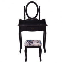 Load image into Gallery viewer, Wooded Vanity Table Set with Oval Mirror and Rotating Mirror-Black
