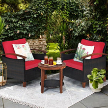 Load image into Gallery viewer, 3 Pcs Solid Wood Frame Patio Rattan Furniture Set-Red