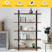 Load image into Gallery viewer, 5-Tier Industrial Bookshelf Bookcase Open Storage Shelf Display Rack-Brown