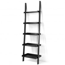 Load image into Gallery viewer, 5-Tier Wall-leaning Ladder Shelf Display Rack for Plants and Books-Black