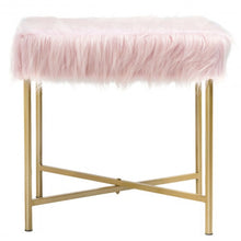 Load image into Gallery viewer, Faux Fur Ottoman Decorative Stool with Metal Legs