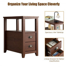Load image into Gallery viewer, End Table Wooden with 2 Drawers and Shelf Bedside Table-Brown