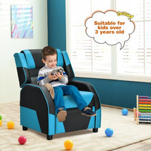 Load image into Gallery viewer, Kids Youth PU Leather Gaming Sofa Recliner with Headrest and Footrest-Blue