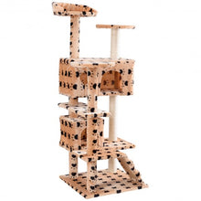 Load image into Gallery viewer, 52" Cat Scratching Post and Ladder Kitten Tower Tree -Beige & Paws