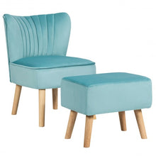 Load image into Gallery viewer, Leisure Chair and Ottoman Padded Velvet Tufted Sofa Set -Green