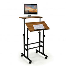 Load image into Gallery viewer, Height Adjustable Mobile Standing Desk with rolling wheels for office and home-Walnut