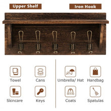 Load image into Gallery viewer, Rustic Wooden Wall-Mounted Entryway Hanging Shelf-Brown