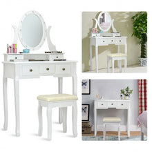 Load image into Gallery viewer, 5 Drawers Vanity Table Stool Set with 12-LED Bulbs-White