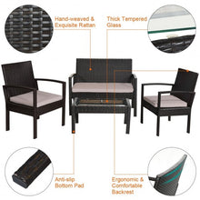 Load image into Gallery viewer, 4 pcs Patio Rattan Furniture Set Cushioned Loveseat Armrest Garden-Brown