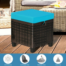 Load image into Gallery viewer, 2PCS Patio Rattan Ottoman Cushioned Seat-Blue