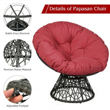 Load image into Gallery viewer, Rattan Papasan Chair Ergonomic 360-degree Swivel Soft Cushion Garden-Burgundy