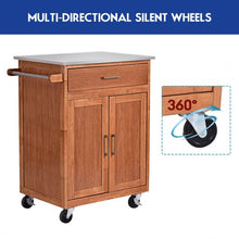 Load image into Gallery viewer, Wooden Kitchen Rolling Storage Cabinet with Stainless Steel Top