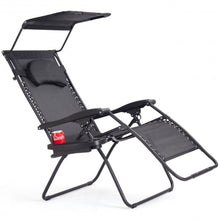 Load image into Gallery viewer, Folding Recliner Lounge Chair with Shade Canopy Cup Holder-Black